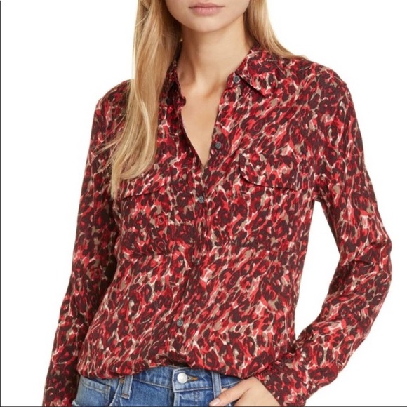 New Equipment Slim Signature Shirt Merlot Multi Print Medium - Picture 1 of 9